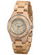 Bewell Gemini Women's Watch with Beige Wooden Bracelet