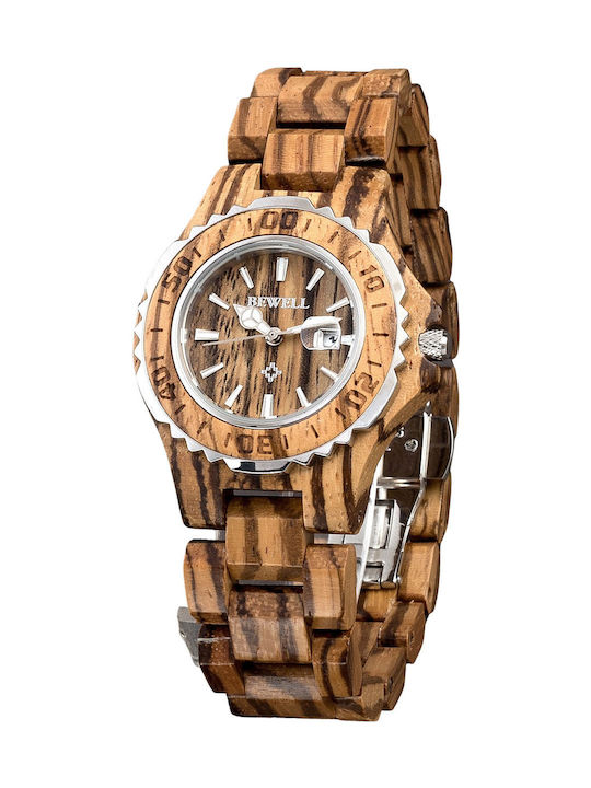 Bewell Gemini Zebra F Uhr mit Braun Holzarmband