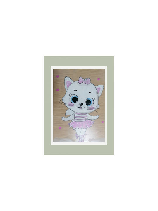 Handmade wooden frame kitty ballerina 45x30cm