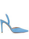 Envie Shoes Leather Pointed Toe Light Blue Heels with Strap