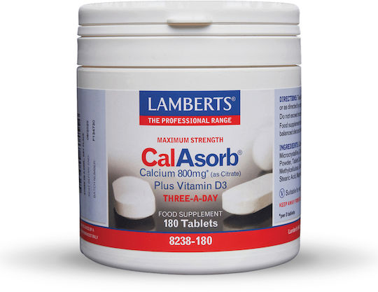Lamberts Maximum Strength CalAsorb Calcium (as Citrate) Plus Vitamin D3 800mg 60 tabs