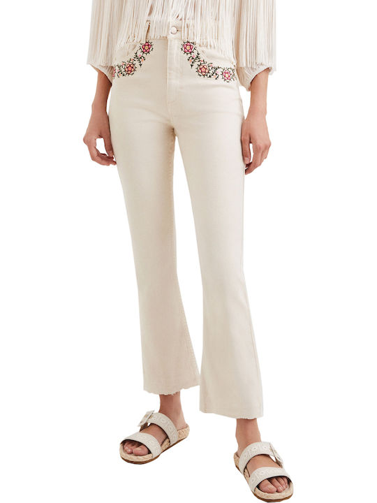 Jerry High Waist Women's Jean Trousers Flared in Skinny Fit Ecru