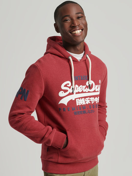 Superdry Φούτερ με Κουκούλα Rich Red