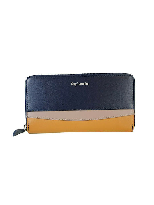 Guy Laroche Large Leather Women's Wallet with RFID Navy Blue/Yellow