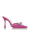 Satin Mules with Thin High Heel in Fuchsia Color
