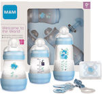 Mam Set aus Plastikflaschen Welcome To The World Gift Set Gegen Koliken mit Silikonsauger für 0+, 0+ m, Monate Blue Teddybär 260ml