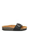 Leather Women's Flat Sandals in Black Color