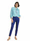 Damen Hoch tailliert Stoff Hose Blau