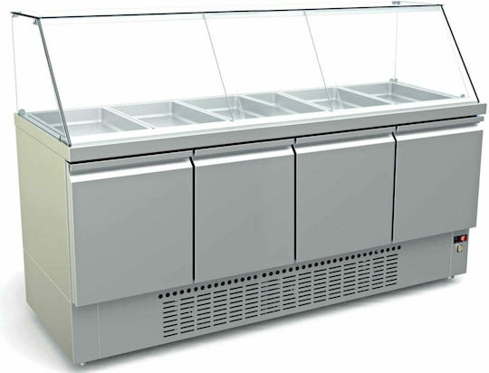 Dominox Frigider Inoxidabil de Banc Salată cu 4 Uși și Unitate de Răcire 0/+8°C L187xl70xH130cm