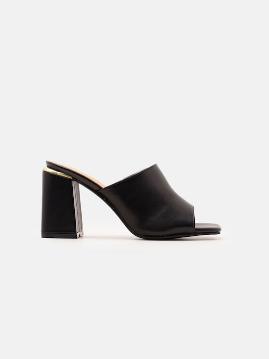 InShoes Mules με Χοντρό Ψηλό Τακούνι σε Μαύρο Χρώμα