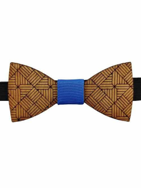 Papion din lemn pentru bărbați Ediție etnică Chestnut Bow Cravată albastră Bonjour Bebe "0004"