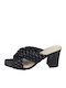Margaux Leather Mules with Chunky High Heel in Black Color