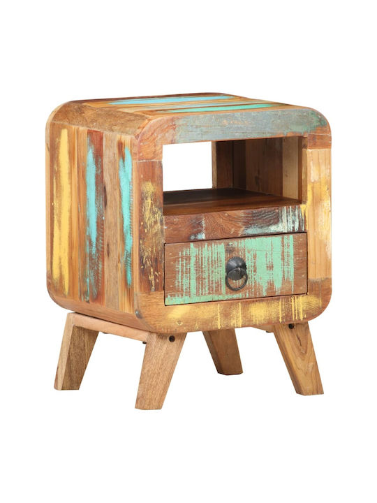 Bedside Table of Solid Wood Ανακυκλωμένο Ξύλο Πολύχρωμο 30x30x41cm