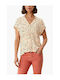 S.Oliver Women's Summer Blouse Short Sleeve with V Neck Beige