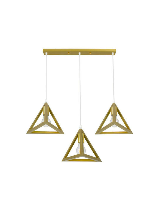 GloboStar Triangle Μοντέρνο Κρεμαστό Φωτιστικό Τρίφωτο Πλέγμα με Ντουί E27 σε Χρυσό Χρώμα