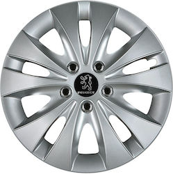 Jestic Car Hubcap Set Storm X with Peugeot Emblem 15" 4pcs Silver K