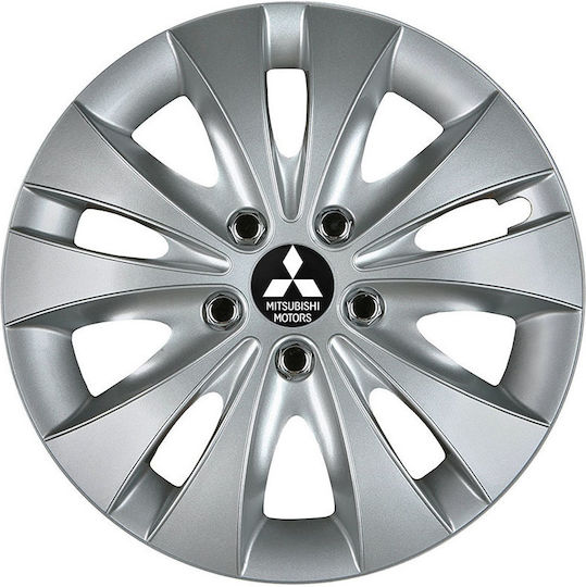Jestic Car Hubcap Set Storm X with Mitsubishi Emblem 15" 4pcs Silver
