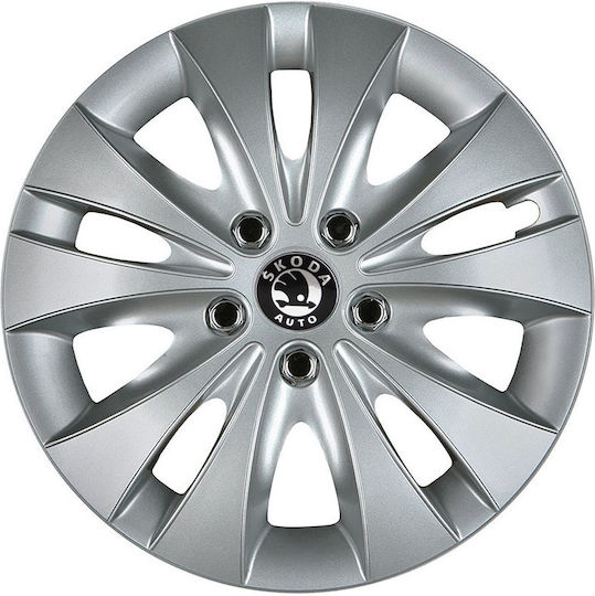 Jestic Car Hubcap Set Storm X with Skoda Emblem 14" 4pcs Silver