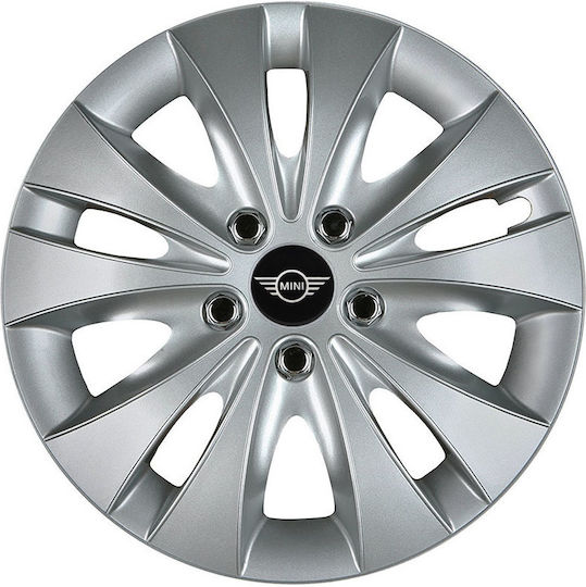 Jestic Car Hubcap Set Storm X Emblem Mini with Mini Cooper Emblem 14" 4pcs Silver