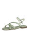 Leather Women's Flat Sandals with Strap in Green Color