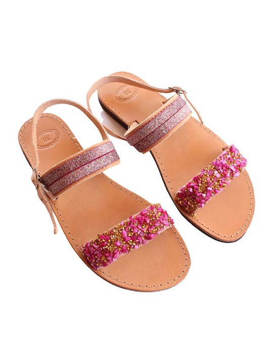 Leder Flache Sandalen für Damen in Rosa Farbe