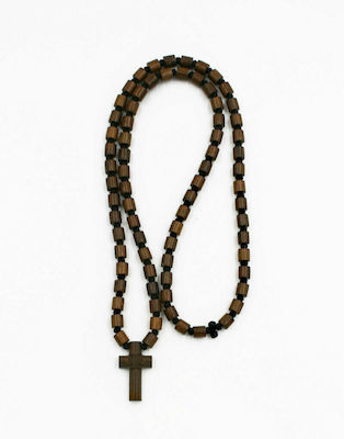 Wooden Cross Necklace with Beeswax Beads