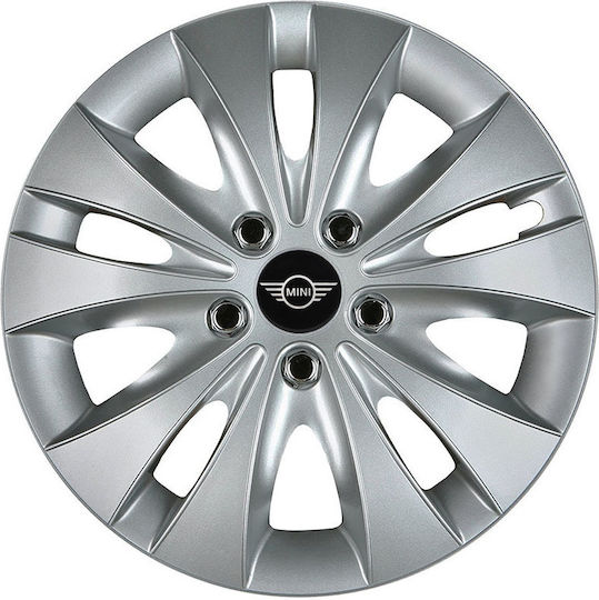 Jestic Car Hubcap Set Storm X with Mini Cooper Emblem 15" 4pcs Silver