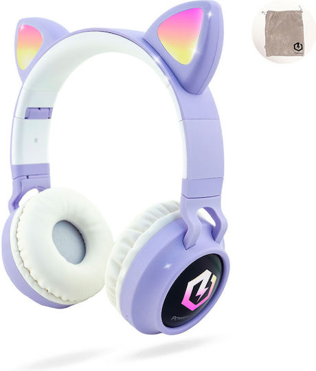 PowerLocus Buddy Ασύρματα / Ενσύρματα Παιδικά On Ear Ακουστικά με 15 ώρες Λειτουργίας Μωβ