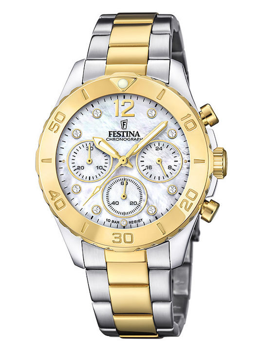 Festina Boyfriend Ceas de Damă cronograf cu Brățară Metalică Argintiu/Aur