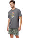 Minerva Men's Summer Pajamas Set Anthracite / Khaki