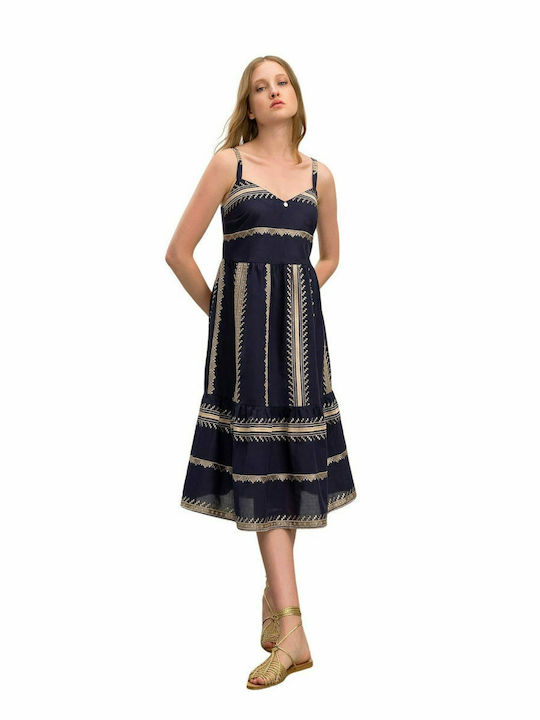 Vamp Midi Καλοκαιρινό All Day Φόρεμα με Τιράντα Navy Μπλε