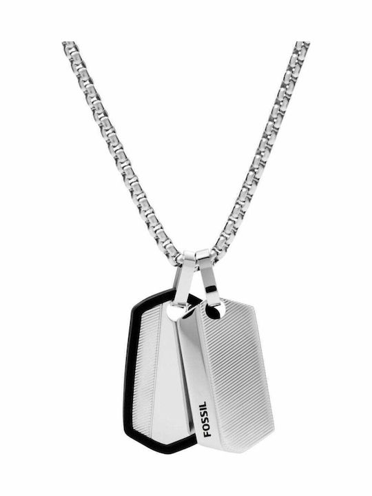 Fossil Men's Dress Necklace ID Card Made of Steel with Personalization Black