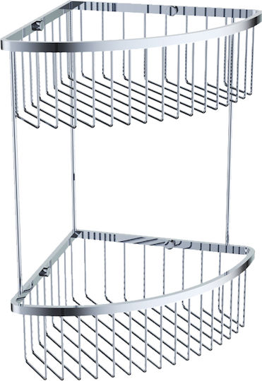 Vinci Compito Γωνιακή Επιτοίχια Ραφιέρα Μπάνιου Inox με 2 Ράφια 30.5x23x37cm