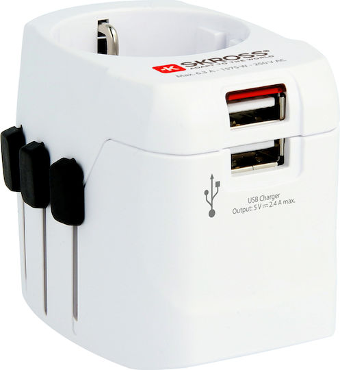 Skross Αντάπτορας Πρίζας σε Universal με 2 Θύρες USB