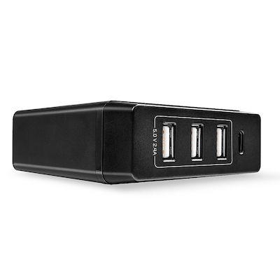 Lindy Βάση Φόρτισης με 3 Θύρες USB-A και Θύρα USB-C 72W Power Delivery σε Μαύρο χρώμα (73329)