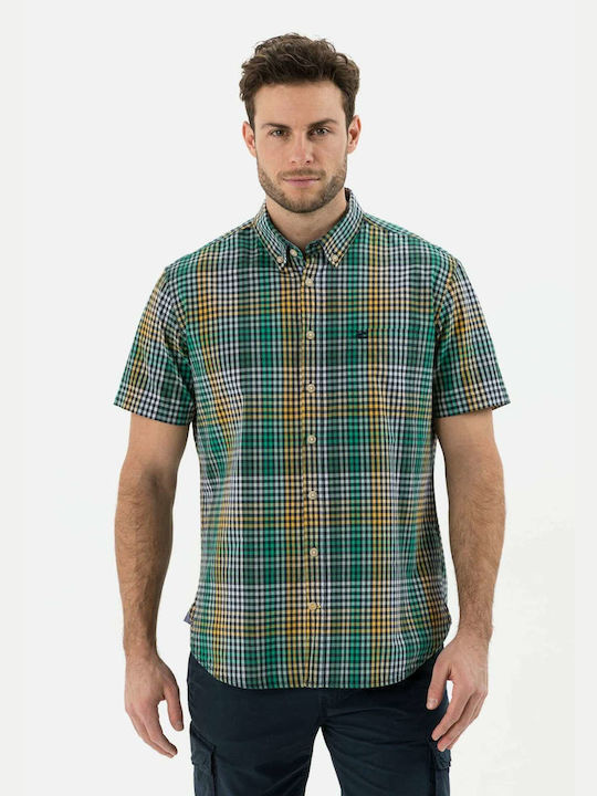 Camel Active Men's Shirt Short Sleeve Cotton Checked Green