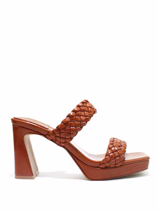 Jeffrey Campbell Leather Women's Sandals with Ankle Strap Brown with Chunky High Heel