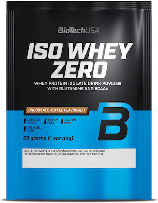 Biotech USA Iso Whey Zero With Glutamine & BCAAs Molkenprotein Ohne Gluten & Laktose mit Geschmack Toffee-Schokolade 25gr