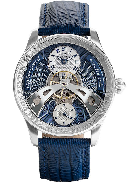 Carl Von Zeyten Ανδρικό Ρολόι 42mm Αυτόματο με Μπλε Δερμάτινο Λουράκι