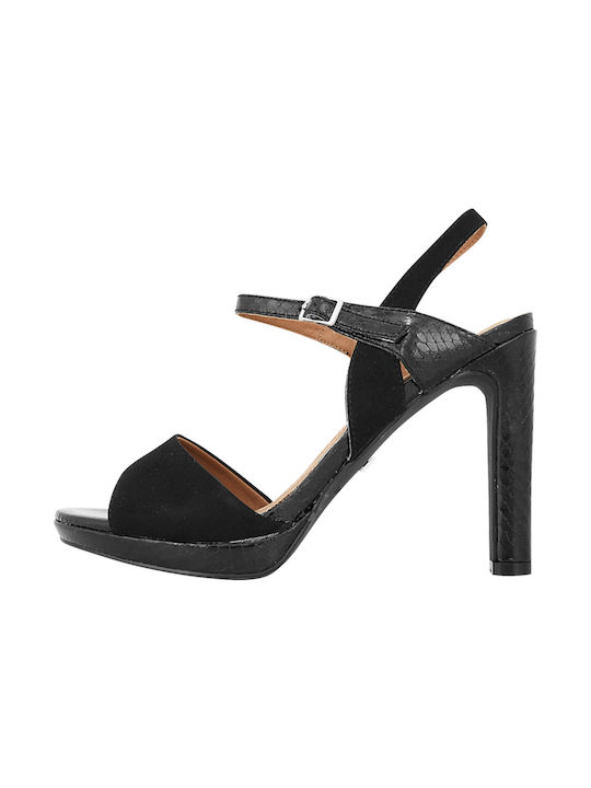 Maria Mare Leder Damen Sandalen mit Chunky hohem Absatz in Schwarz Farbe