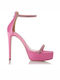 Sante Platform Fabric Women's Sandals with Strass & Ankle Strap Pink with Thin High Heel