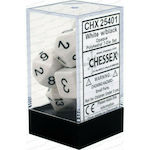 Chessex Zaruri Set de 7 zaruri poliedrice opace, albe cu negru 25401