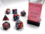 Chessex Gemini Polyhedral Zaruri Set de 7 zaruri albastre-roșii cu aur 7buc 26429