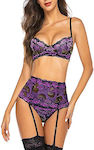 La Lolita Amsterdam Ζακλίν 3849 Lace Lingerie Set with Suspenders Purple