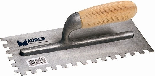 Maurer Tile Spatula Metallic Serrated 280x120mm with Wooden Handle with Tooth 10x10mm 87431
