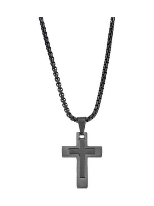 Puppis Black Men's Cross from Steel with Chain