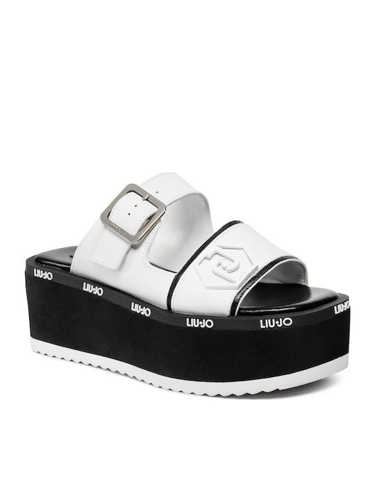 Aba 08 Leather Women's Flat Sandals Flatforms in White Color