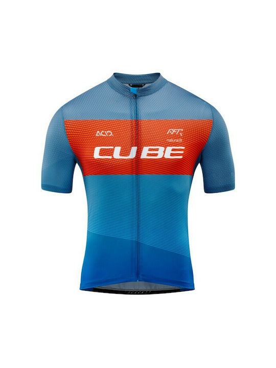 CUBE Teamline Bărbați Mâneci scurte Tricou de ciclism Albastru