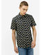 Short-sleeved Cotton Shirt Floral Navy Blue