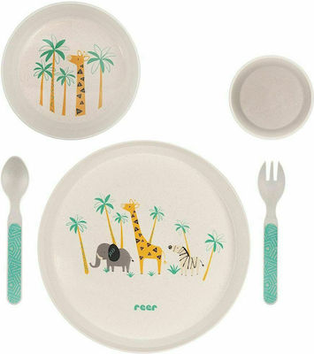 Reer Feeding Set Wildlife made of Wood Beige 5pcs